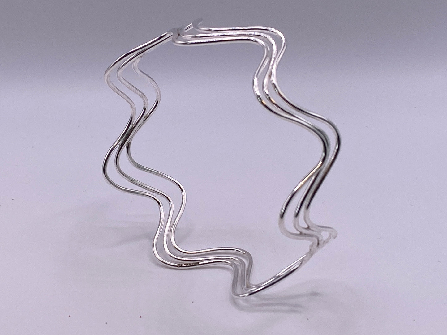 Hand made hallmarked silver sterling 3 wire wave bangle
