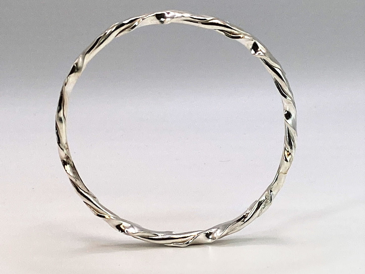 Hand forged hallmarked silver sterling heavy twisted wire bangle