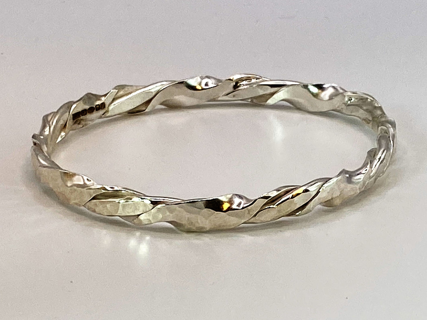 Hand forged hallmarked silver sterling heavy twisted wire bangle